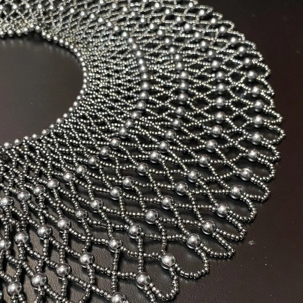 Elegant Brownstone vintage grey breaded collar Necklace